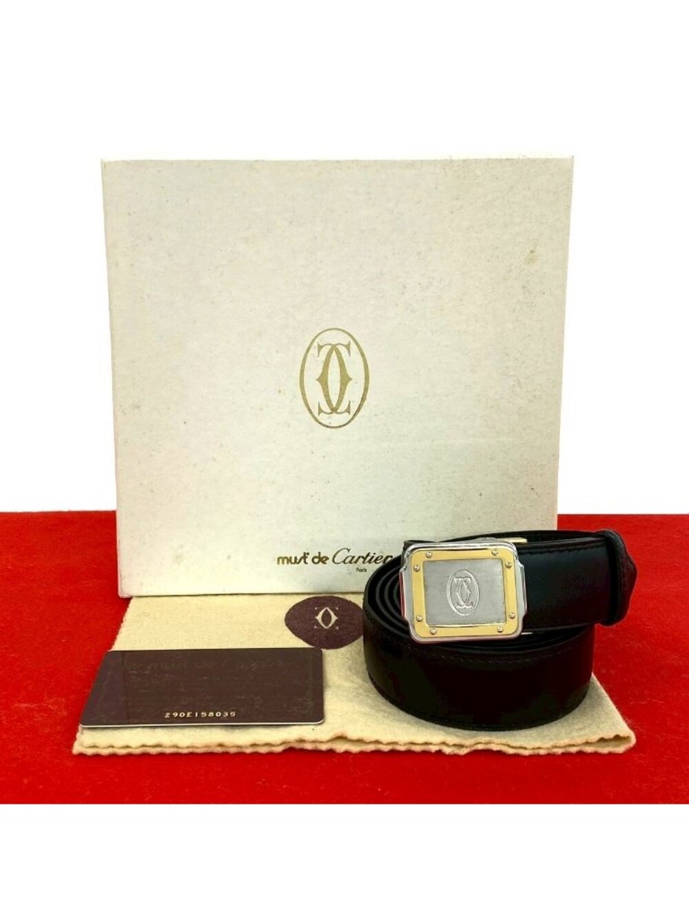 Cartier Must Line Logo Buckle Leather Belt Black